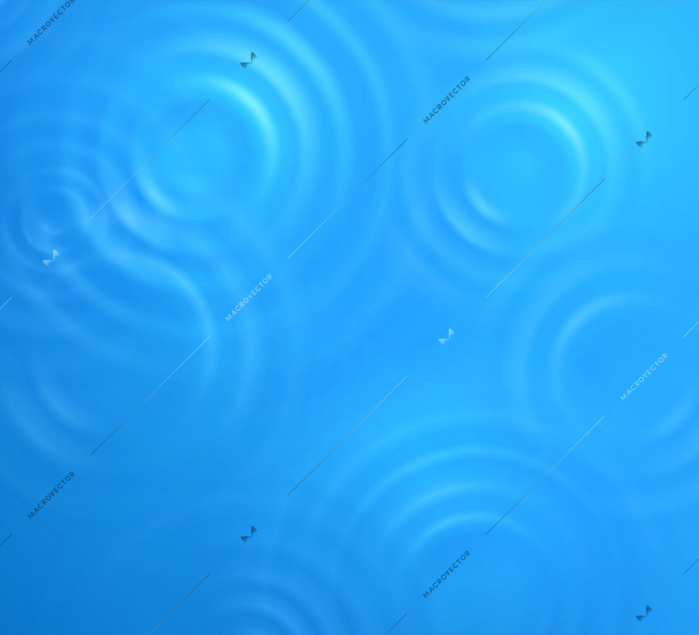 Rain water circles ripple realistic blue color background with waves top view vector illustration