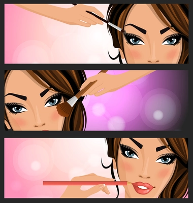 Set of beauty fashion face care banners in bright style vector illustration