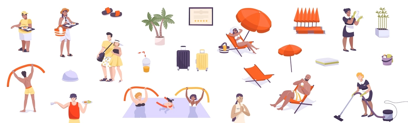 Hotel icons set with traveling symbols flat isolated vector illustration