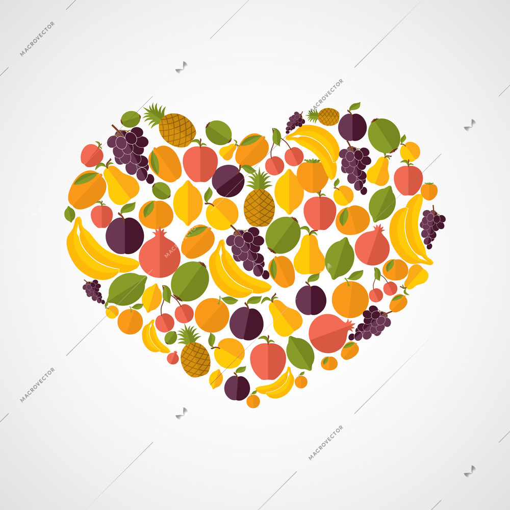 healthy food heart composition flat style icons background vector illustration