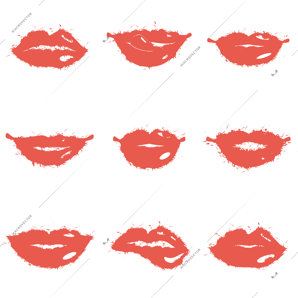 Set of sexy grunge female girls lips icons vector illustration