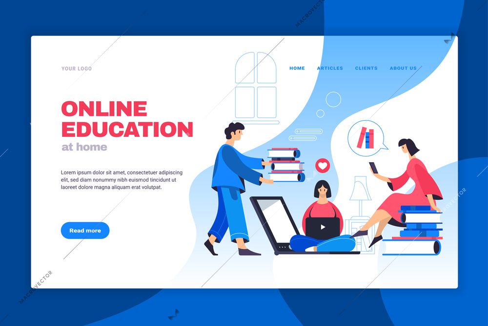 Online education electronic library training masterclasses textbooks workshops consultation 24h access concept flat web banner vector illustration