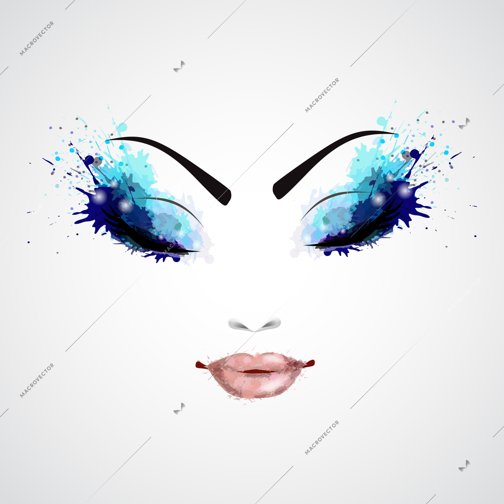 Fashion abstract woman grunge face with blue make-up vector illustration