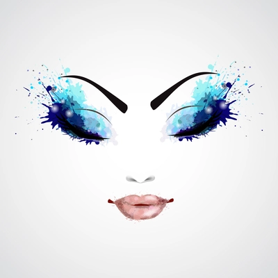 Fashion abstract woman grunge face with blue make-up vector illustration