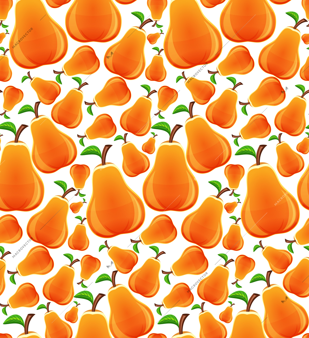 Ripe fresh natural organic fruit summer pear seamless pattern vector illustration