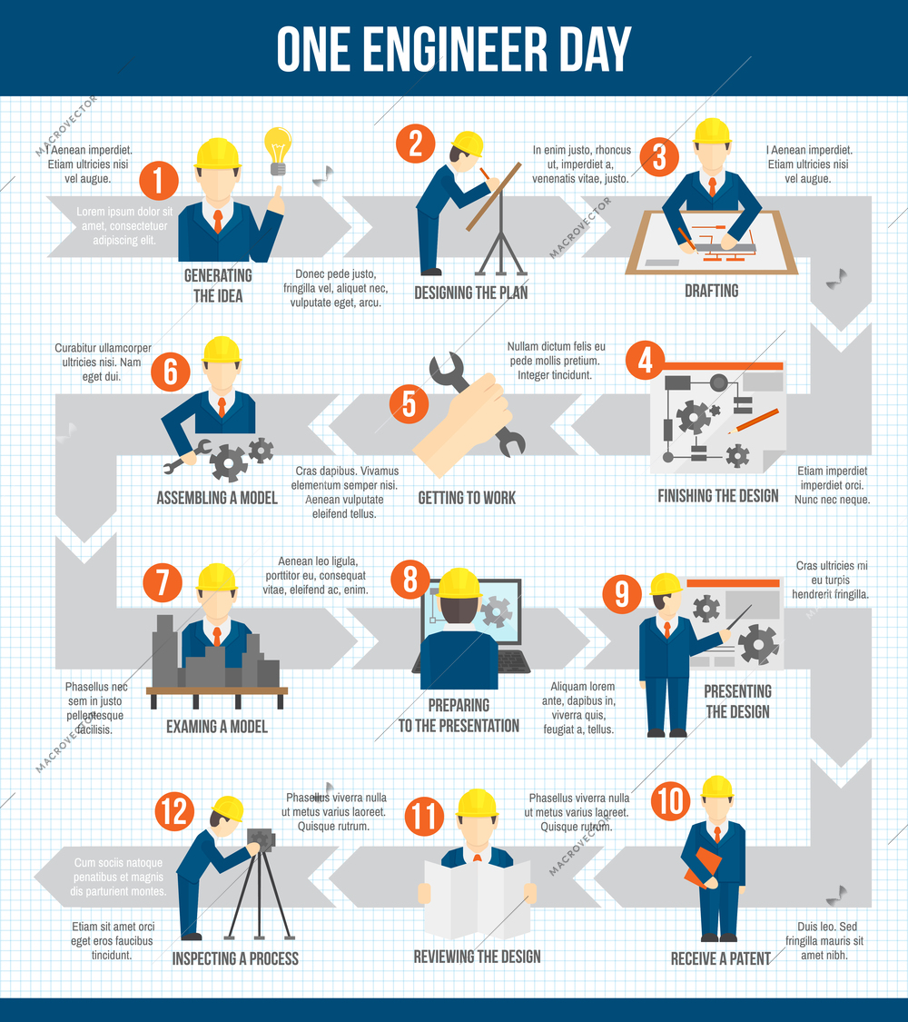 One engineer worker manufacturing construction day infographic design with arrows vector illustration