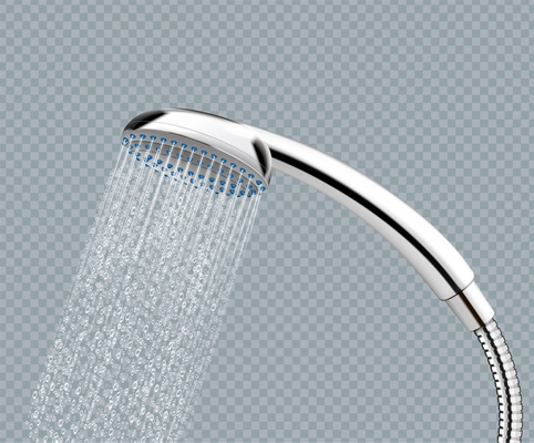 Isolated shower head with running water realistic object on transparent background vector illustration