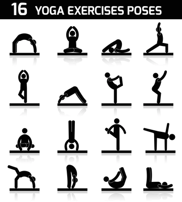 People silhouettes in yoga poses exercises icons set black isolated vector illustration