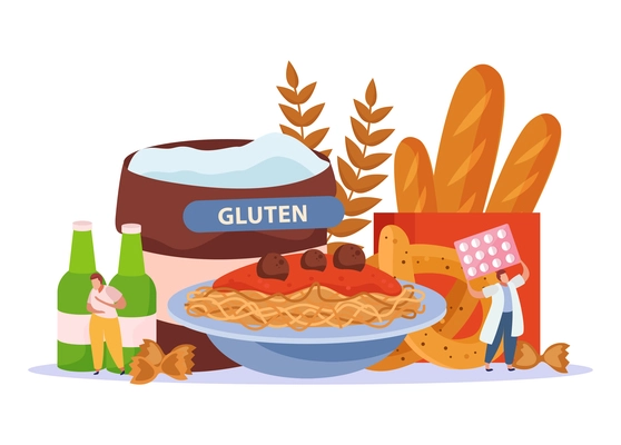 Lactose and gluten free concept with healthcare symbols flat vector illustration