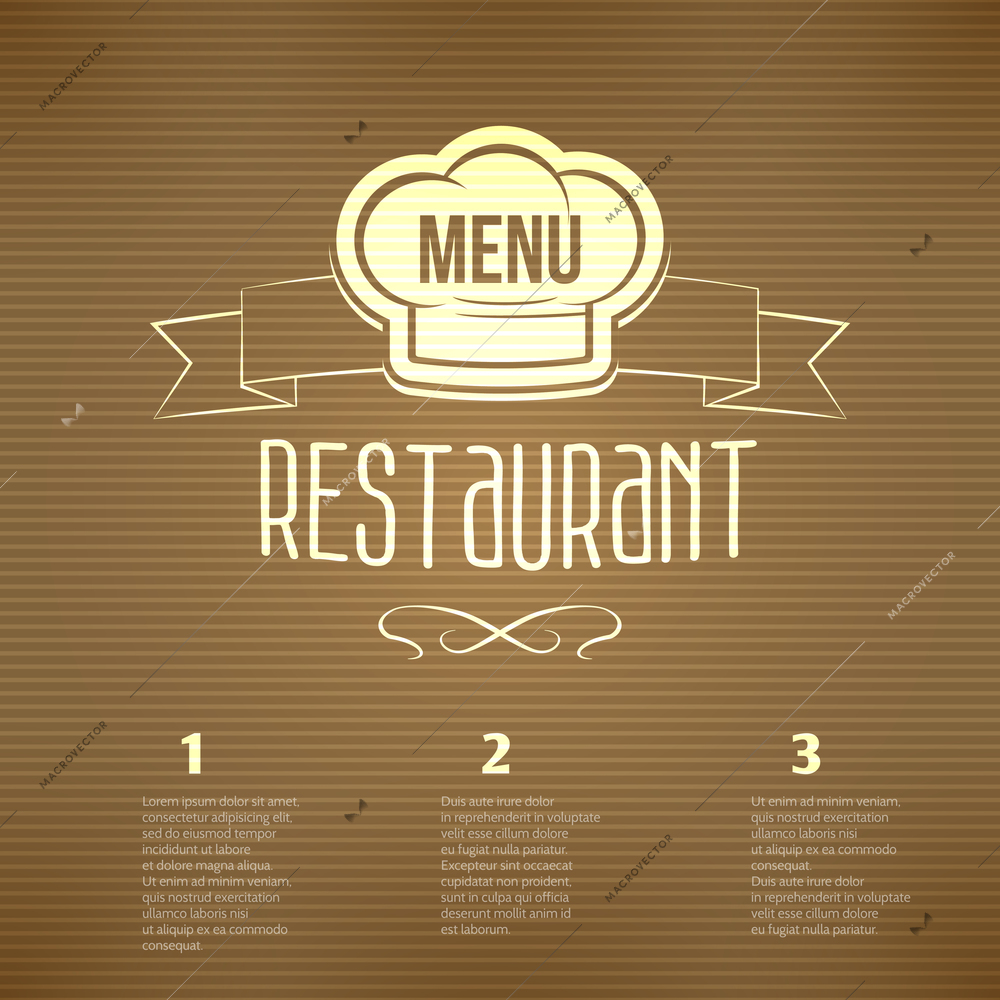 Restaurant cafe menu with chef hat label and striped background vector illustration