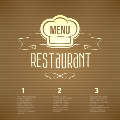 Restaurant cafe menu with chef hat label and striped background vector illustration