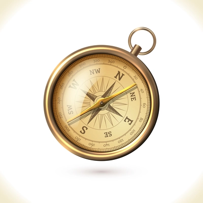 Antique brass metal  compass isolated on white background vector illustration