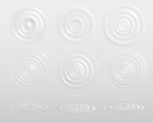 Milk yogurt or cream circles white realistic composition with drops waves top view and sideways vector illustration