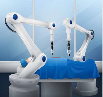 Realistic composition with two robotic arms performing surgical operation vector illustration