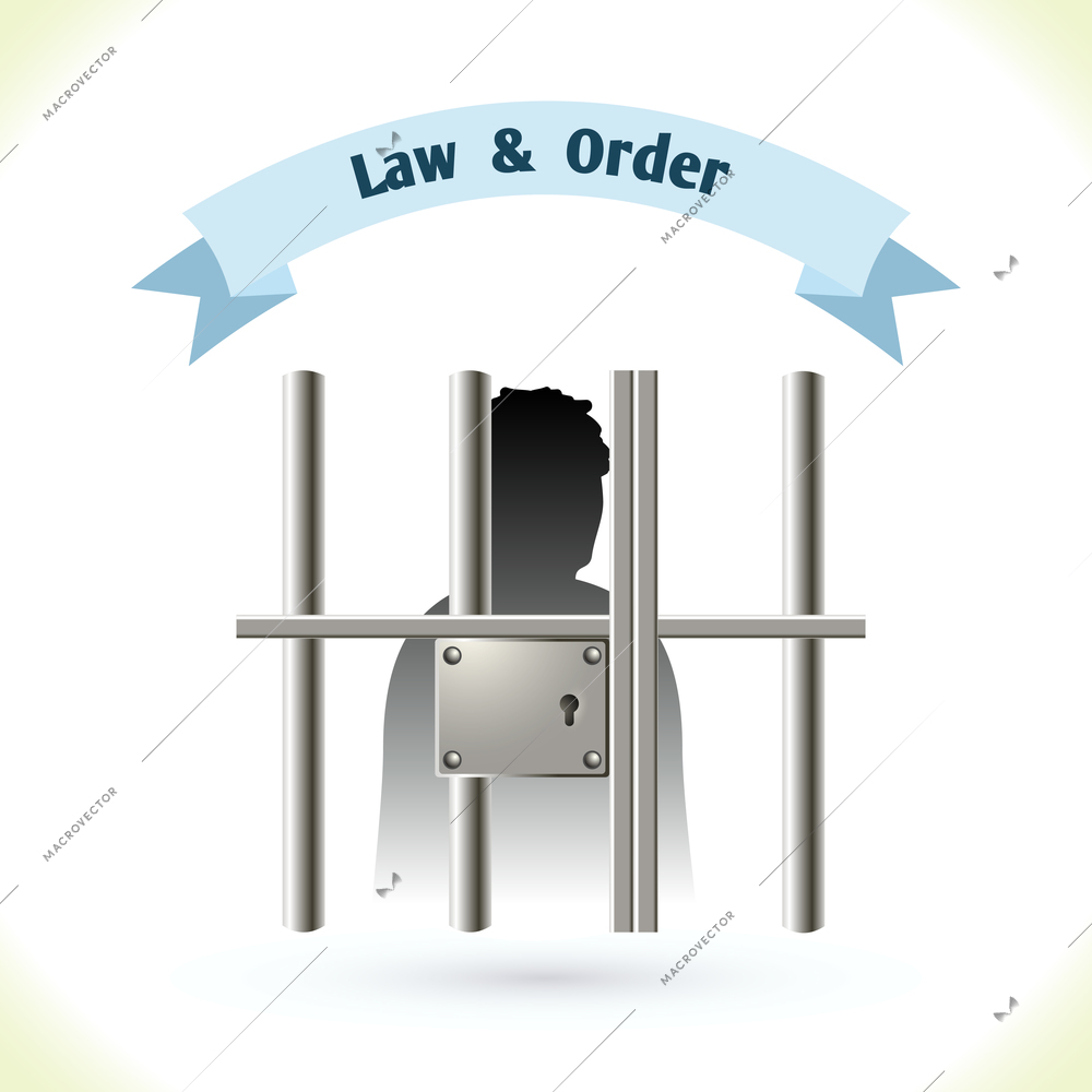 Law icon prisoner silhouette in jail isolated on white background vector illustration