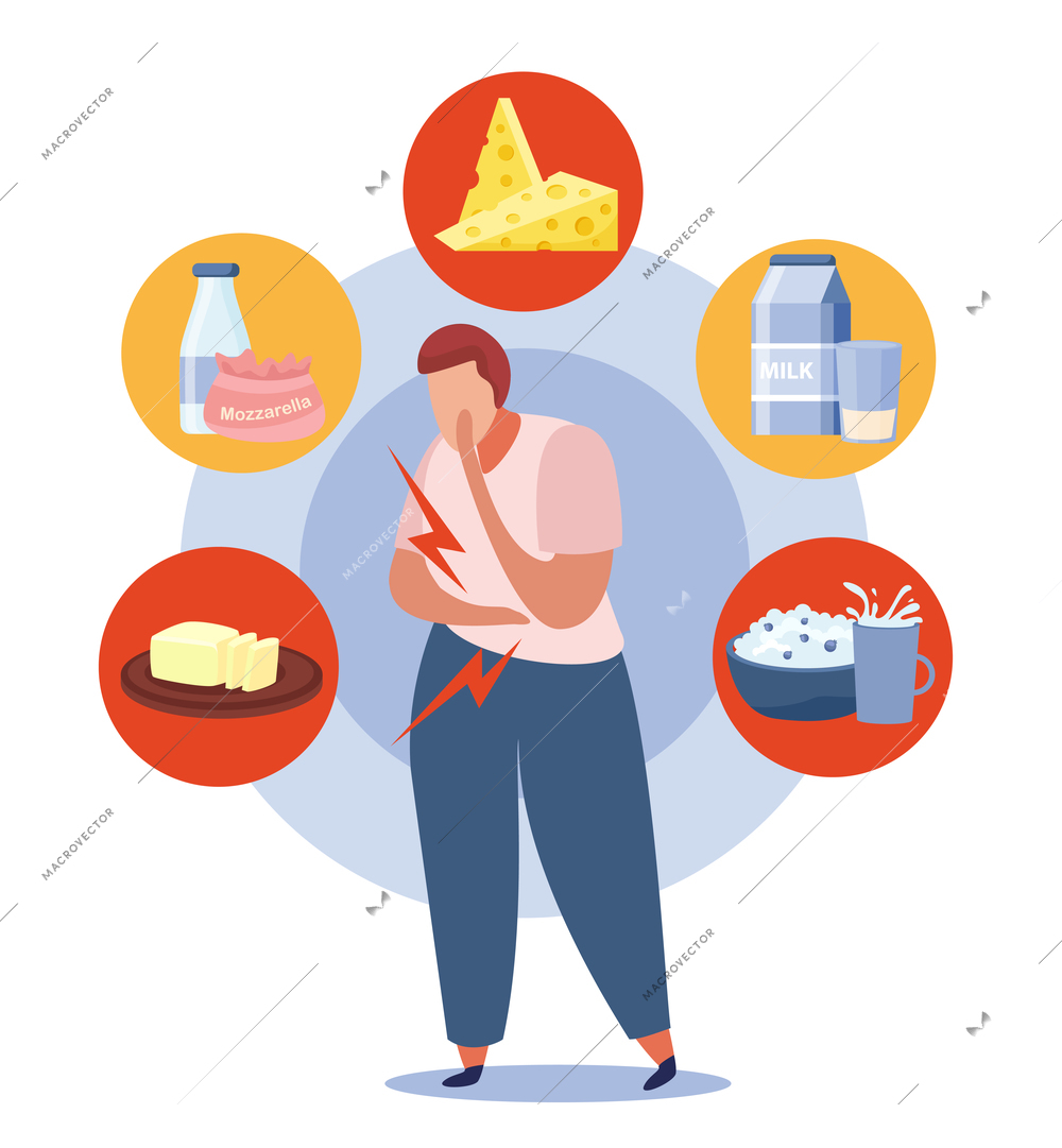 Lactose and gluten intolerance concept with healthcare symbols flat vector illustration