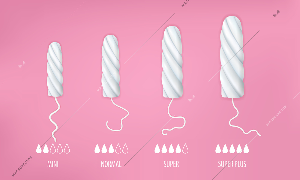 Tampons set with mini normal and super size realistic isolated vector illustration