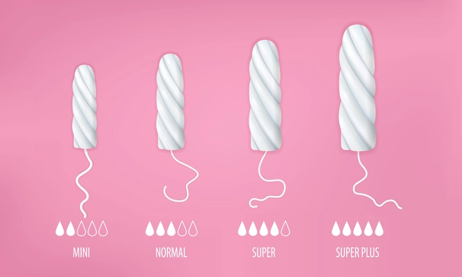 Tampons set with mini normal and super size realistic isolated vector illustration