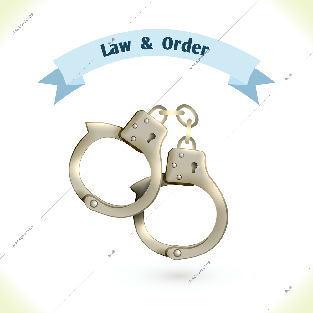 Law icon metallic handcuffs isolated on white background vector illustration.