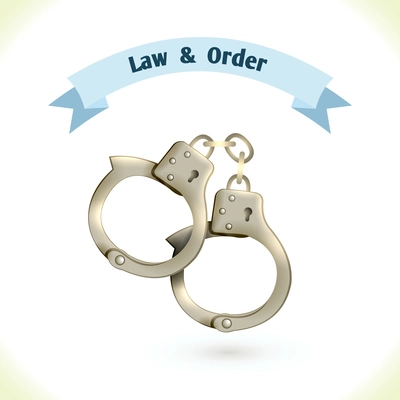 Law icon metallic handcuffs isolated on white background vector illustration.