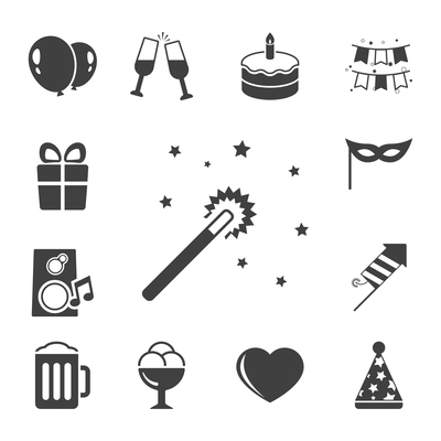 Celebration iconset, contrast flat isolated vector illustration