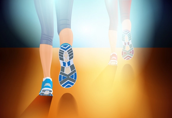 Two pairs running legs  backside view on outdoor training vector illustration