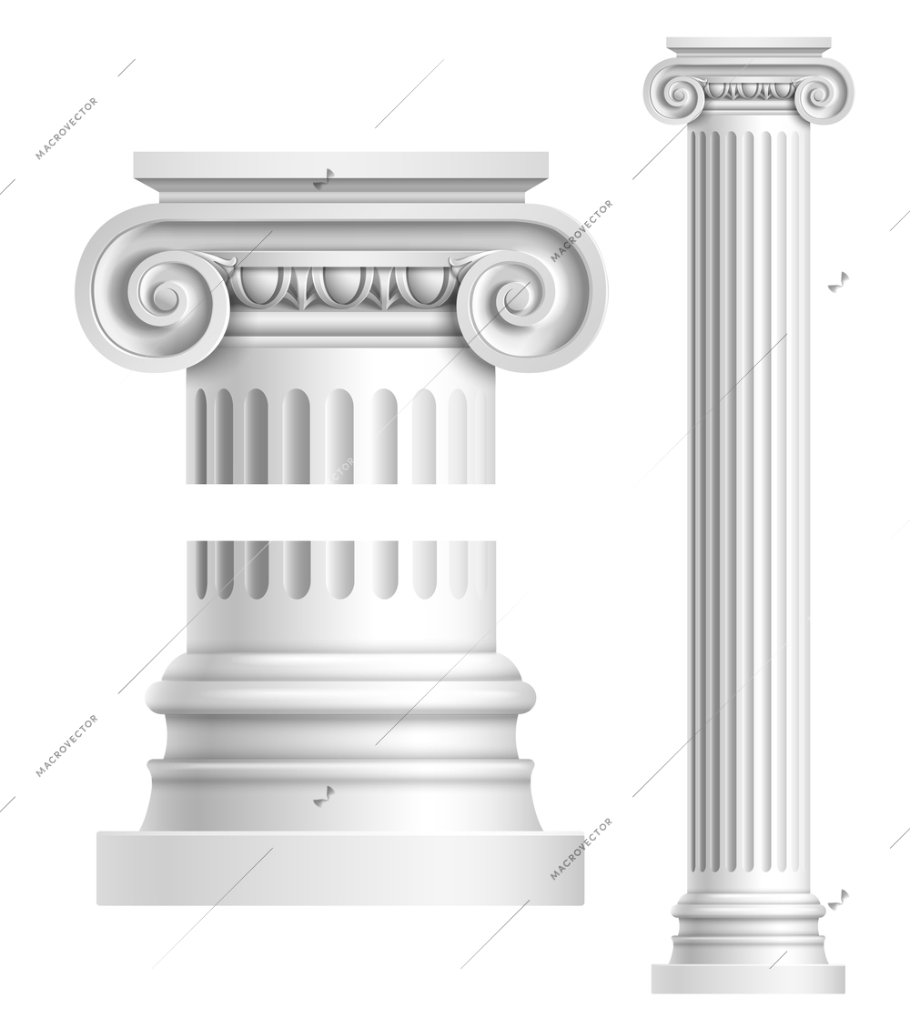 Realistic antique ionic column isolated on white background vector illustration