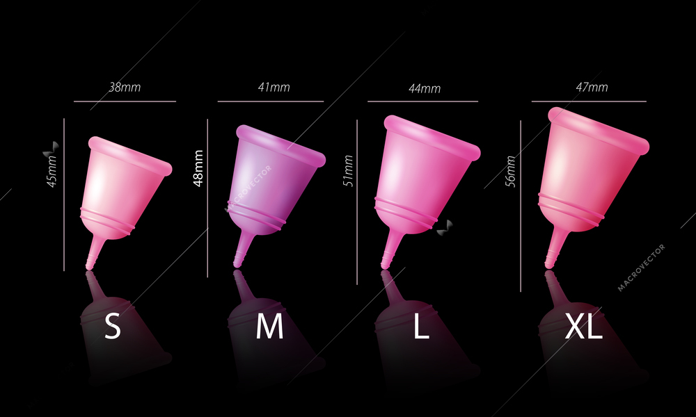 Menstruation hygiene set with menstruation cup size realistic isolated vector illustration