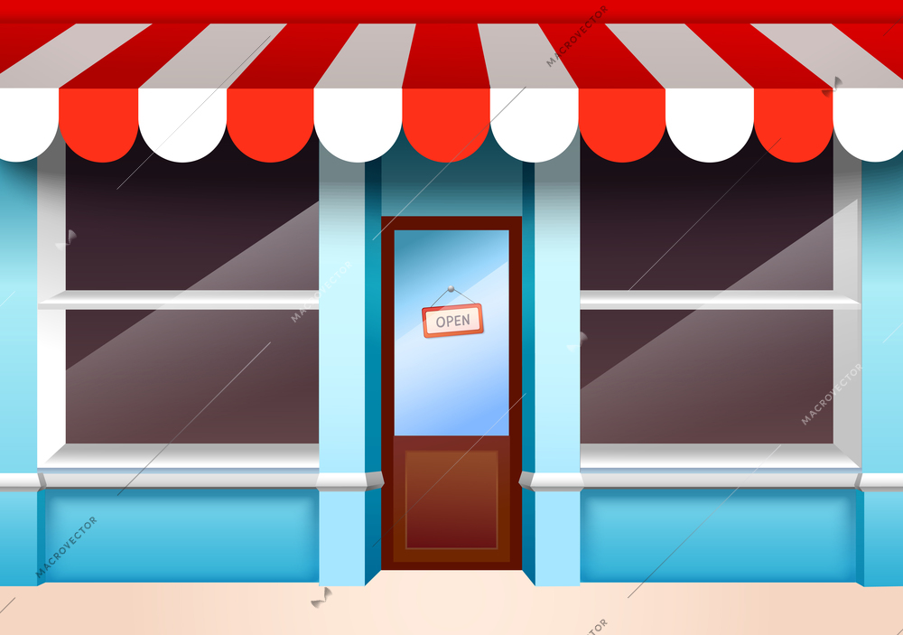 Store shop front window with empty shelves vector illustration