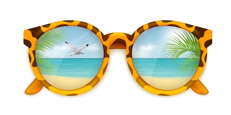 Summer realistic background with sunglasses and beach resort symbols vector illustration