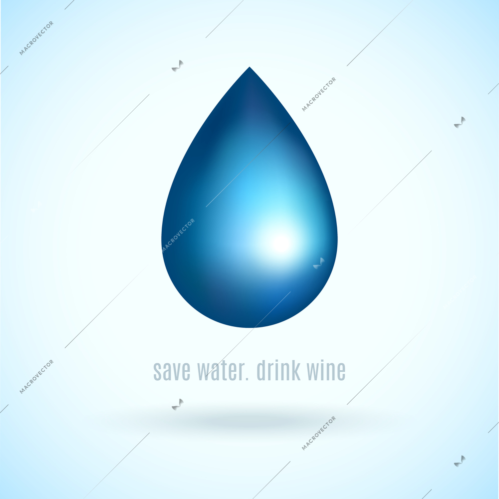 Blue water rain natural drop in blue color in bright style vector illustration