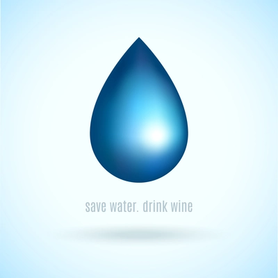 Blue water rain natural drop in blue color in bright style vector illustration