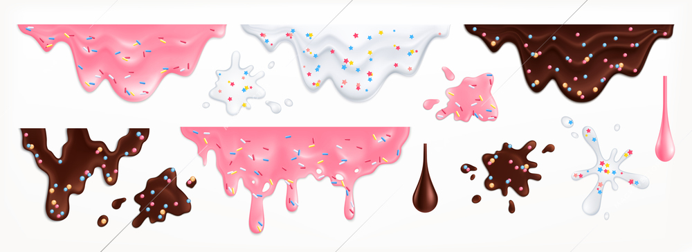 Dripping for doughnut with glaze and cream realistic set isolated vector illustration