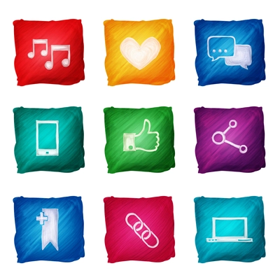 Social media network application icons watercolor set isolated vector illustration