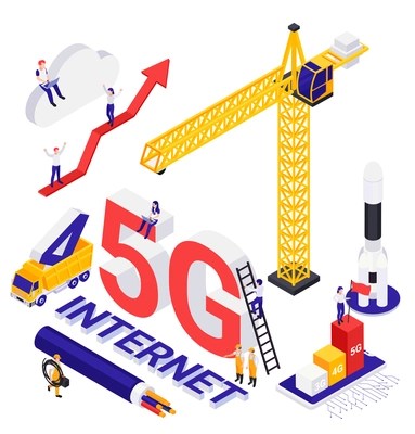 Internet 5G technology isometric composition illustrated development of modern information technology and communication vector illustration