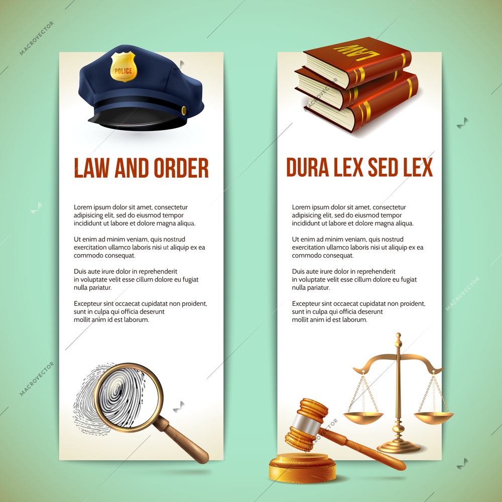 Law and order police criminal and prosecution vertical banners vector illustration