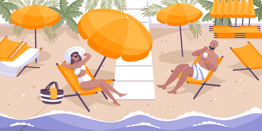 Hotel service background with beach resort symbols flat vector illustration