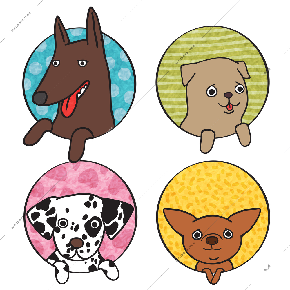 Cute dogs icon set isolated vector illustration