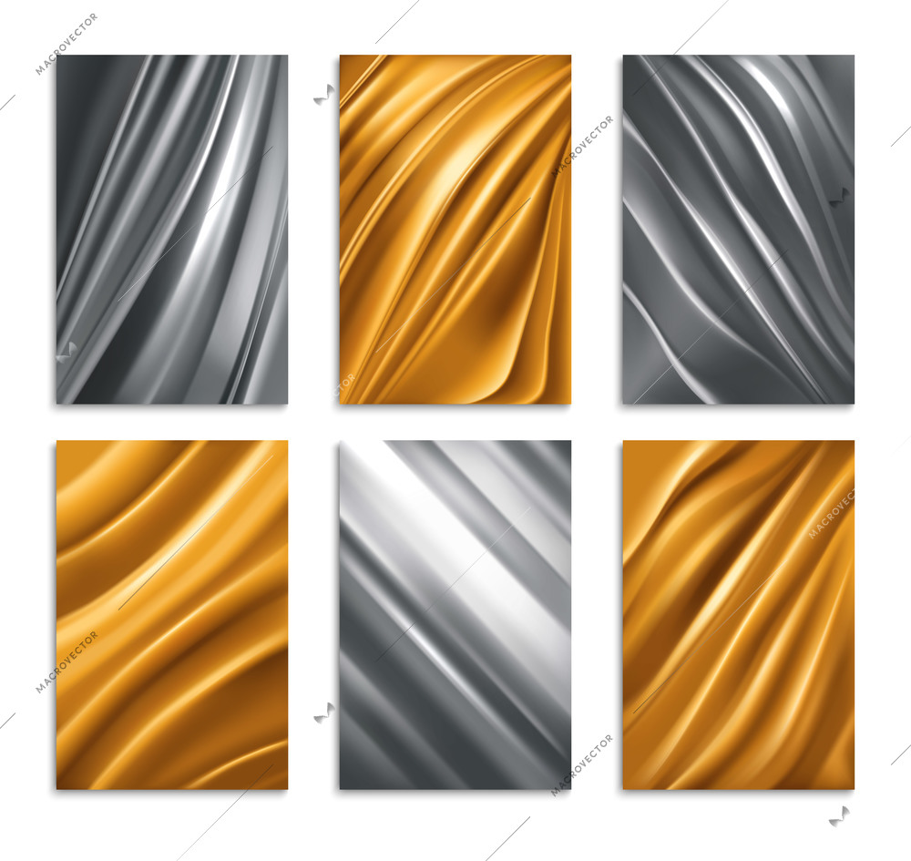 Golden and silver foil texture realistic set isolated vector illustration