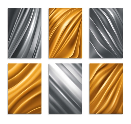 Golden and silver foil texture realistic set isolated vector illustration