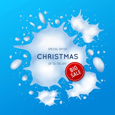 Big christmas sale realistic blue background with snow vector illustration