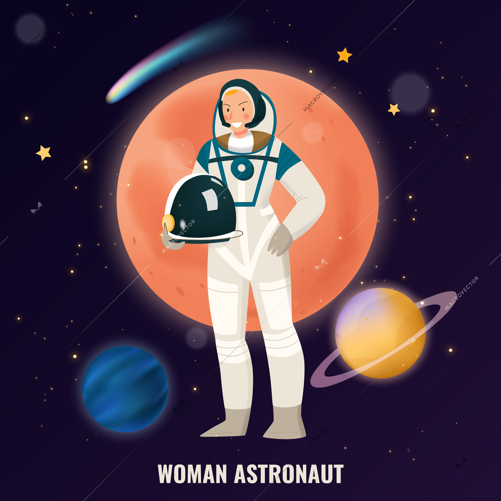 Female profession composition with astronaut symbols flat vector illustration