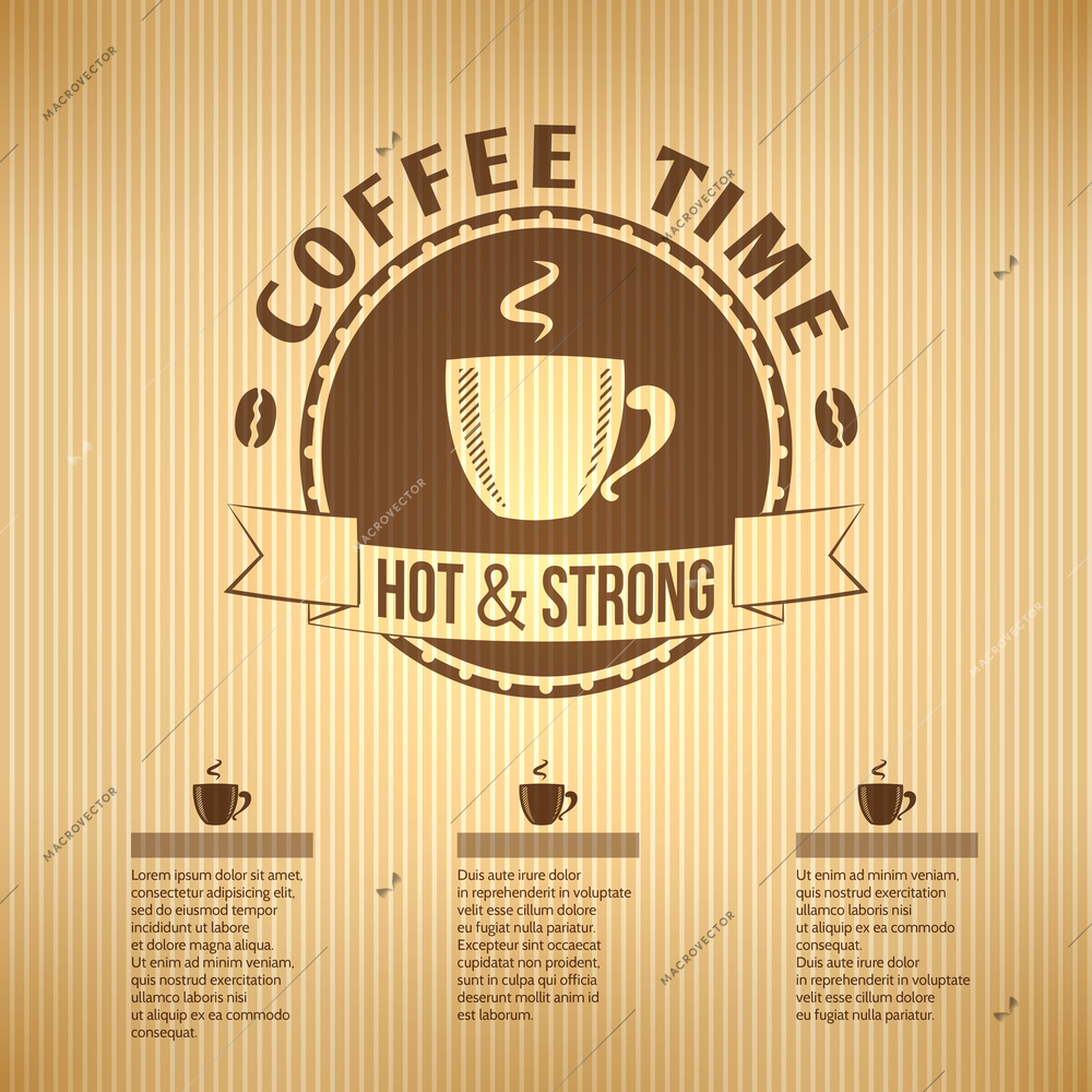 Restaurant cafe menu with coffee cup label and striped background vector illustration