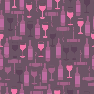 Restaurant wine bar seamless pattern with glass bottle and corkscrew vector illustration