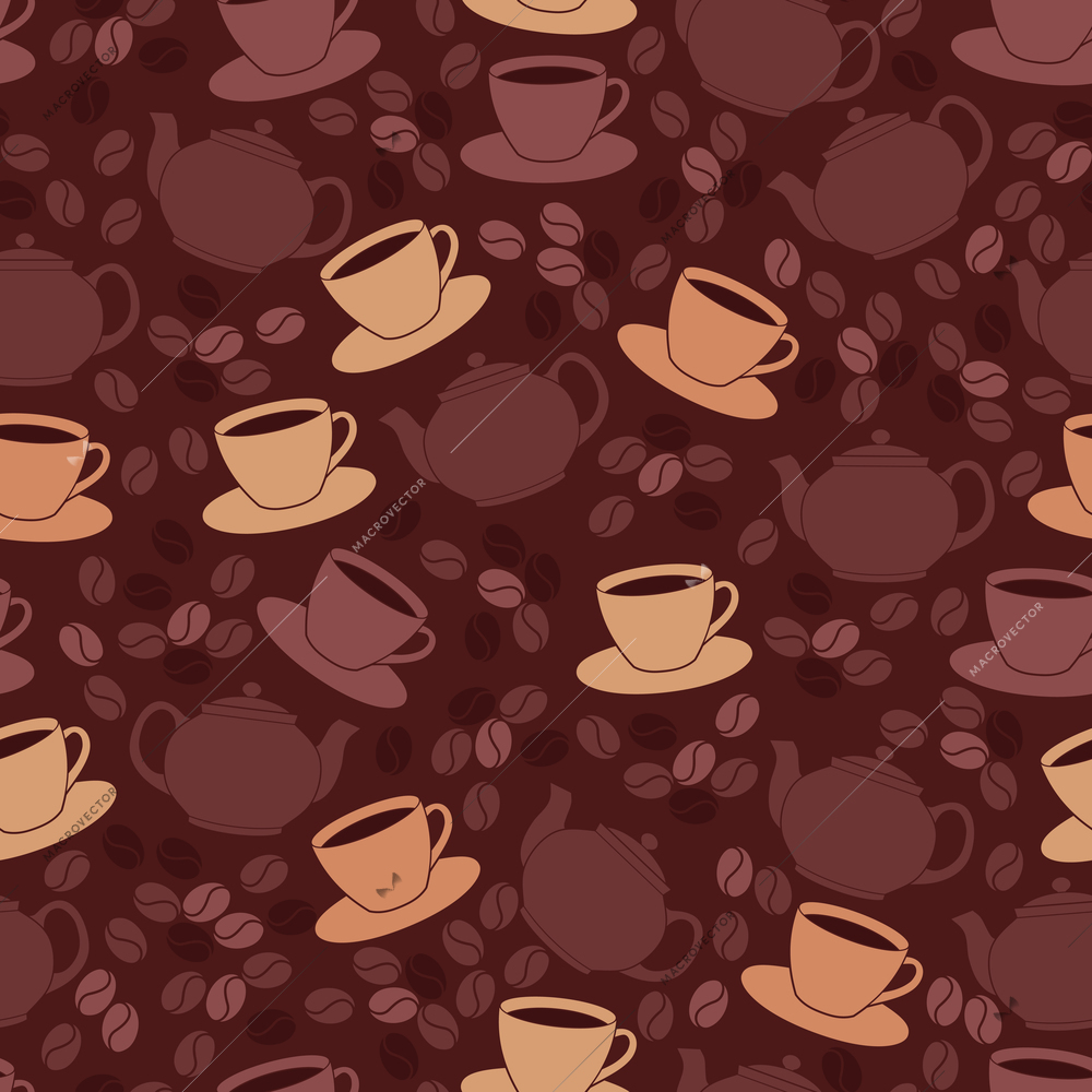 Restaurant cafe seamless pattern with coffee cup and beans vector illustration