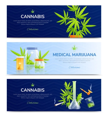Medical marijuana horizontal banners set flat isolated vector illustration