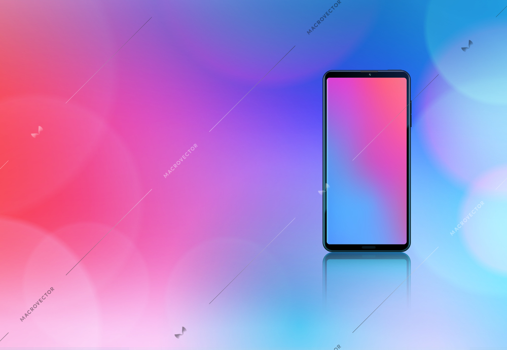 Smartphone mockup colorful  design concept on gradient background with flares realistic vector illustration