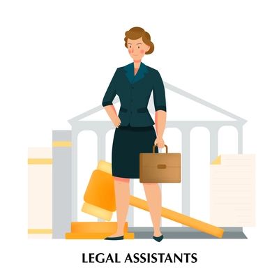 Female legal assistants concept with law symbols flat vector illustration