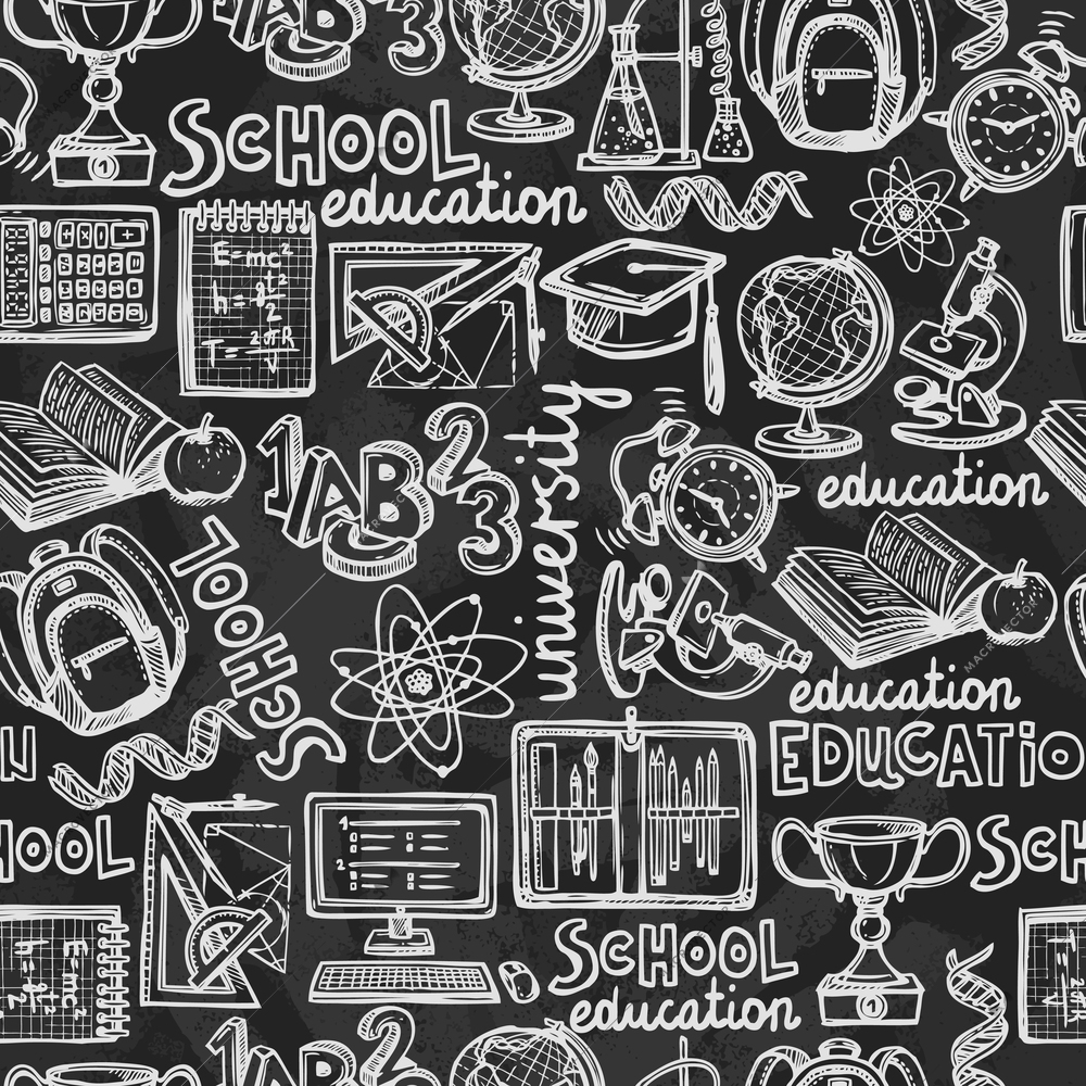 Retro school and university education chalkboard seamless pattern vector illustration