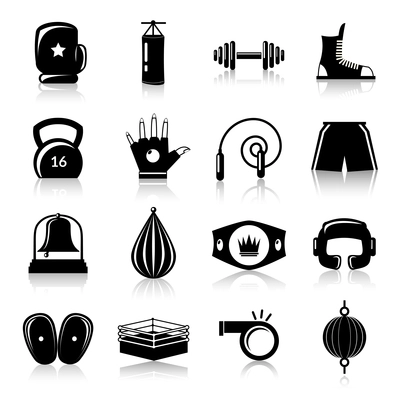 Box fight sport training exercise icons black set isolated vector illustration.